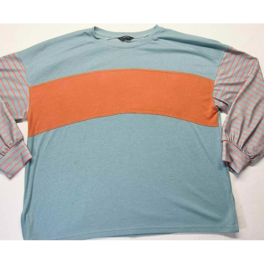Dokotoo women's blue/orange color block long sleeve shirt sz. 2XL strip sleeves‎